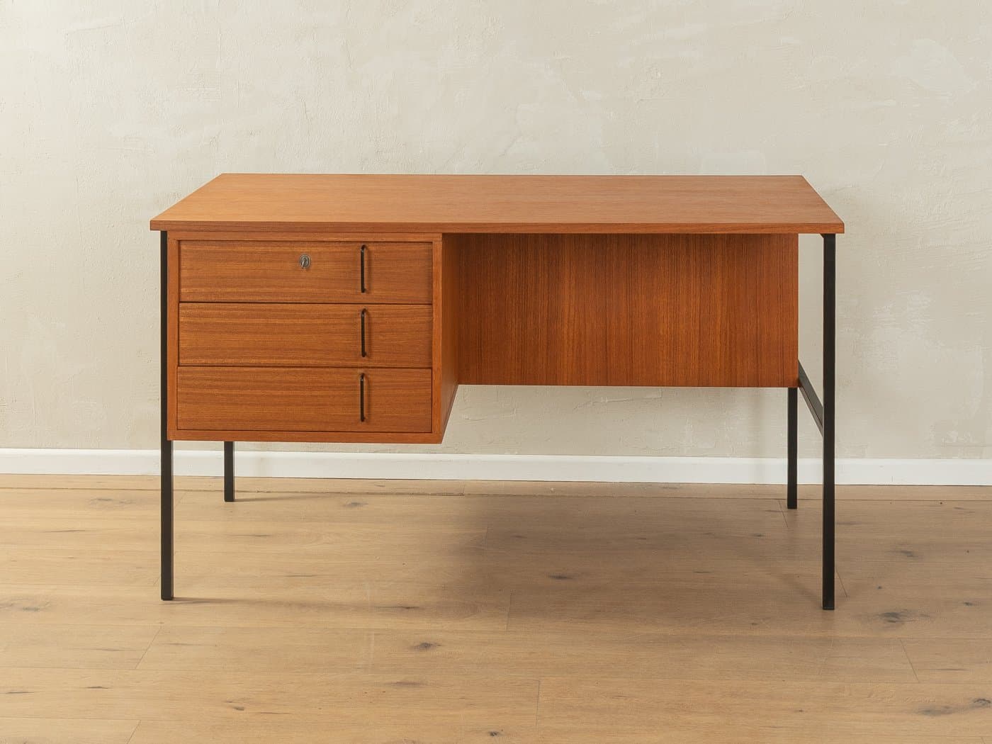 Desk, brown teak, black steel, by G. Renkel, Germany, 1960s. - 278616