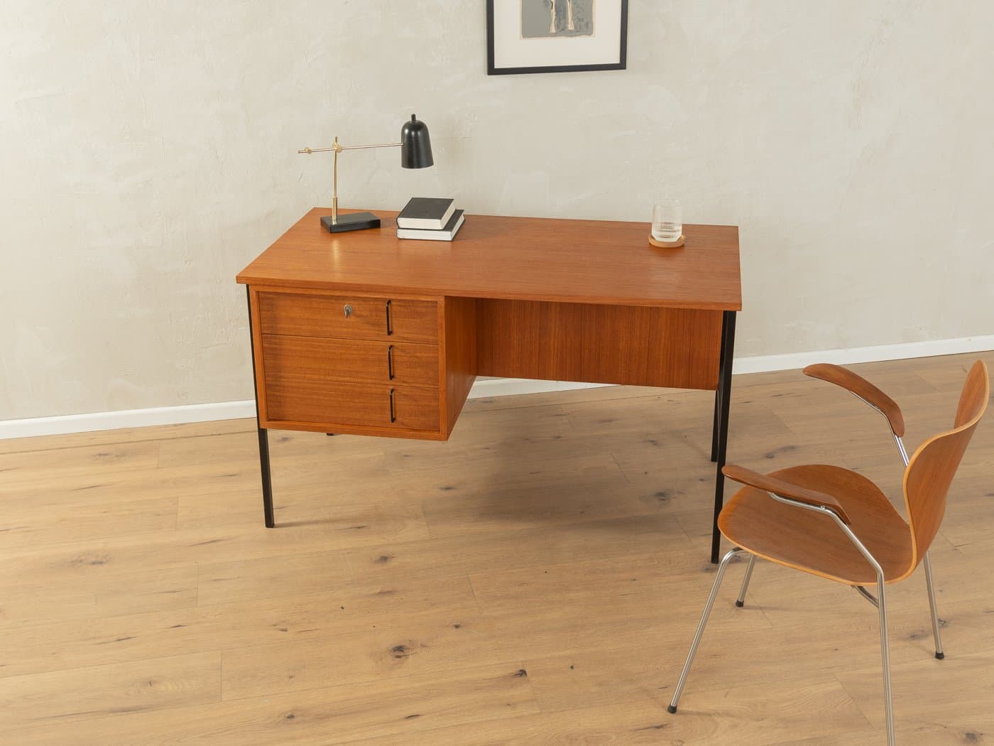 Desk, brown teak, black steel, by G. Renkel, Germany, 1960s. - 278610