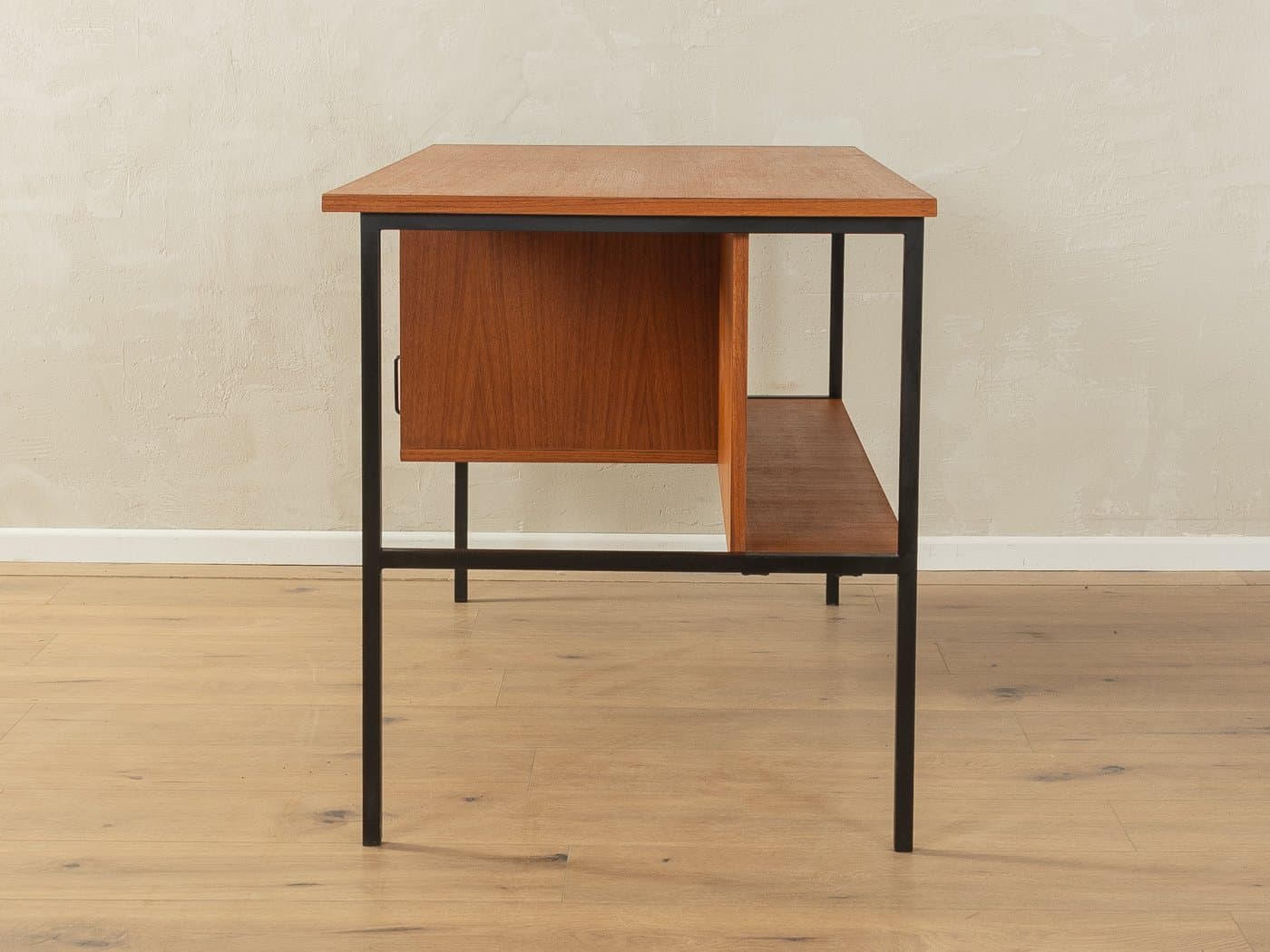 Desk, brown teak, black steel, by G. Renkel, Germany, 1960s. - 278612