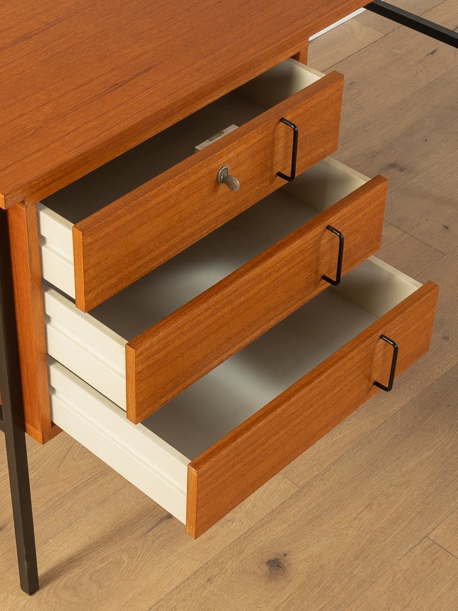 Desk, brown teak, black steel, by G. Renkel, Germany, 1960s. - 278614