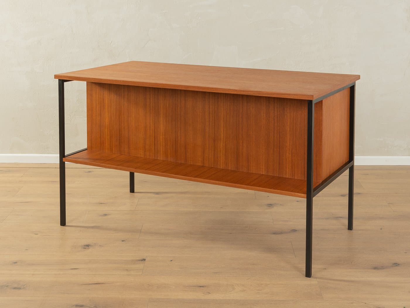 Desk, brown teak, black steel, by G. Renkel, Germany, 1960s. - 278611