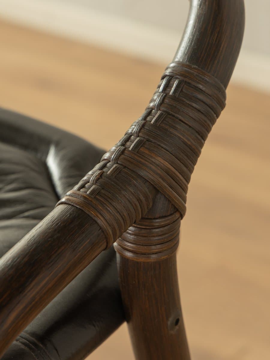 Para hokerów, brązowy, bambus, skóra czarna, Dania, lata 70. - 278593