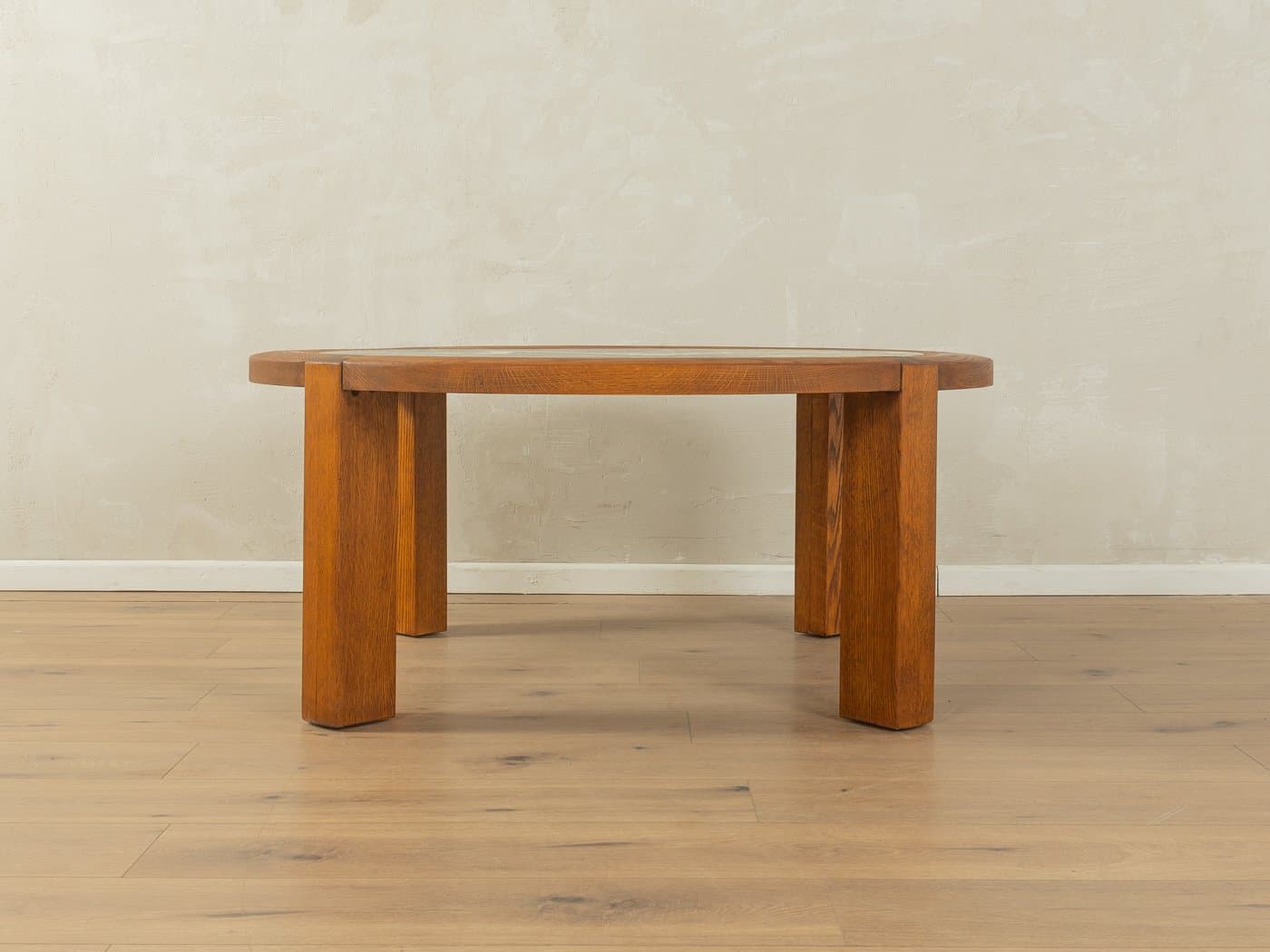 Coffee table, brown oak, cream grey marble, Germany, 1970s. - 278564