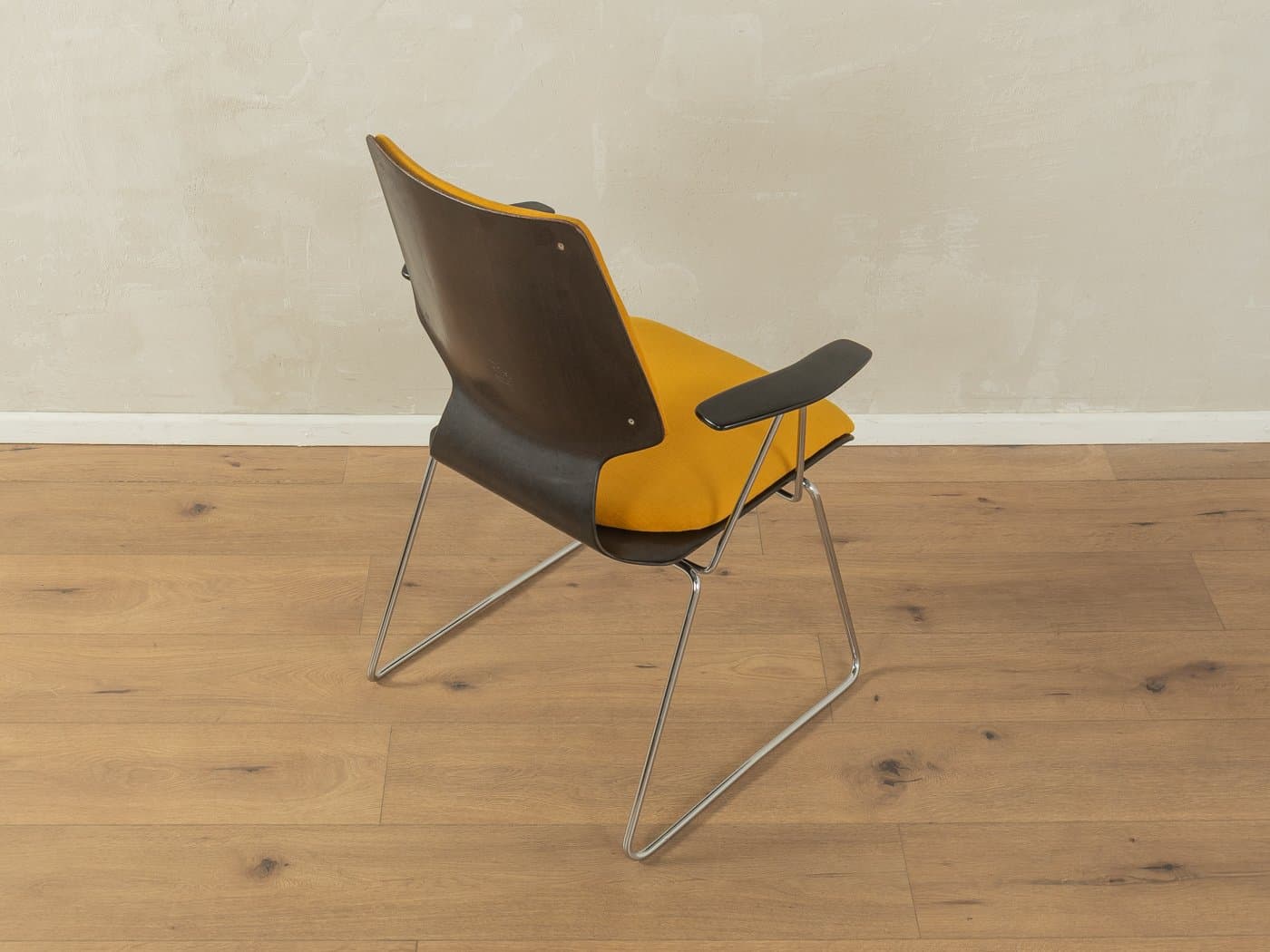 Krzesło jadalniane, tapicerka żółta, pagwood czarny, stal chromowana, Flötotto, Niemcy, lata 70. - 278524