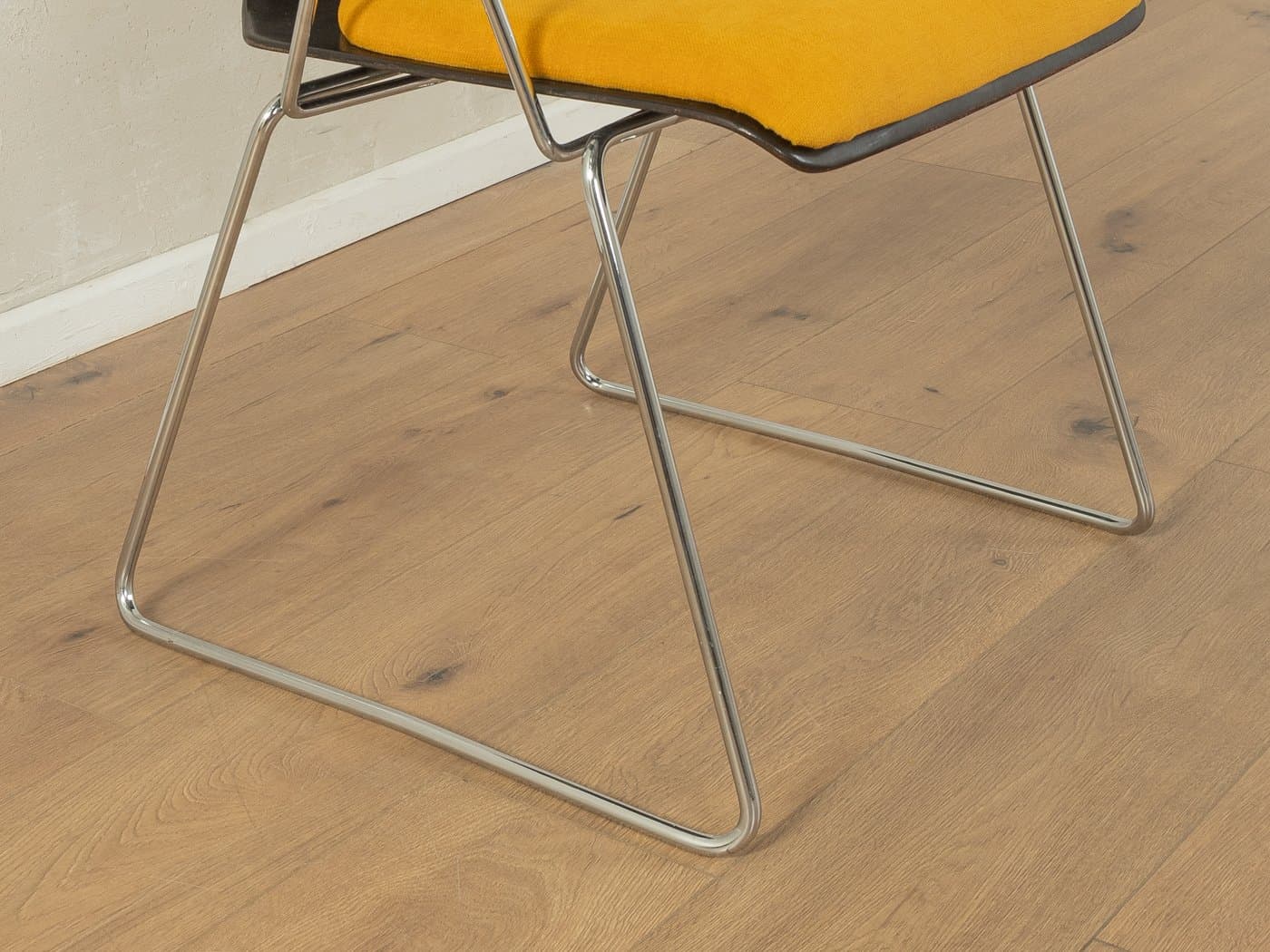 Krzesło jadalniane, tapicerka żółta, pagwood czarny, stal chromowana, Flötotto, Niemcy, lata 70. - 278528