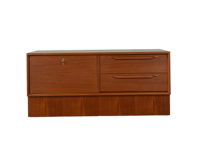 Lowboard, teak brązowy, Formica czarna, proj. H. Riestenpatt, Niemcy, lata 60. - WYMIARY