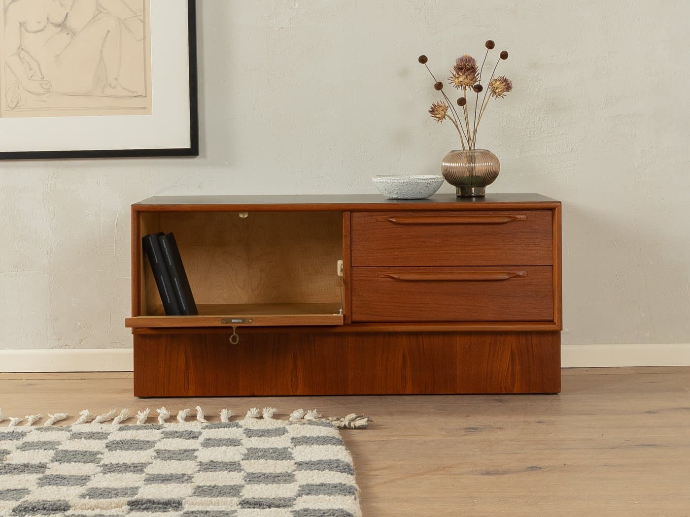 Lowboard, teak brązowy, Formica czarna, proj. H. Riestenpatt, Niemcy, lata 60. - 278514