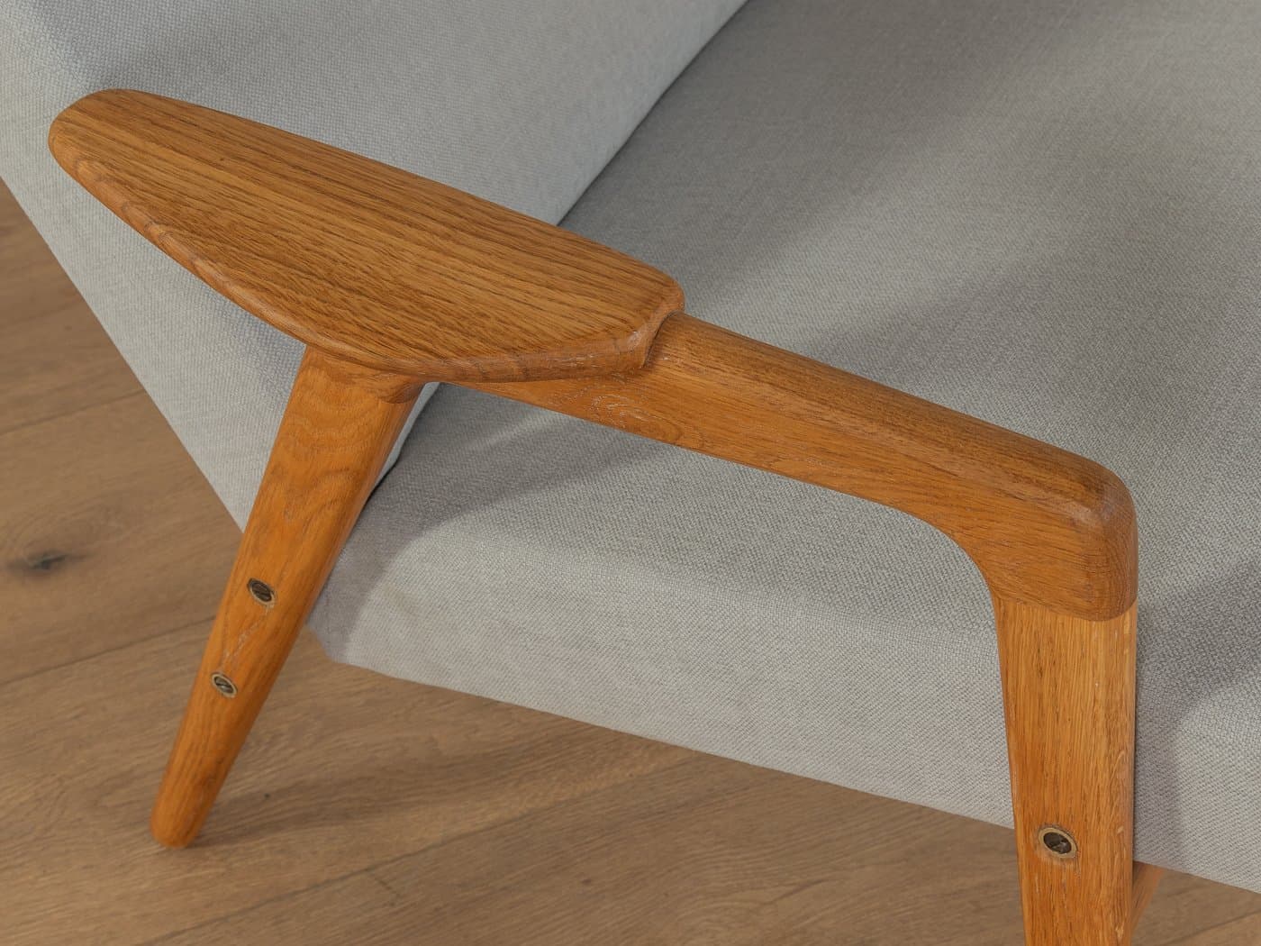 Fotel, dąb brązowy, tkanina szara, proj. Y. Ekström, Pastoe, Holandia, lata 50. - 278471