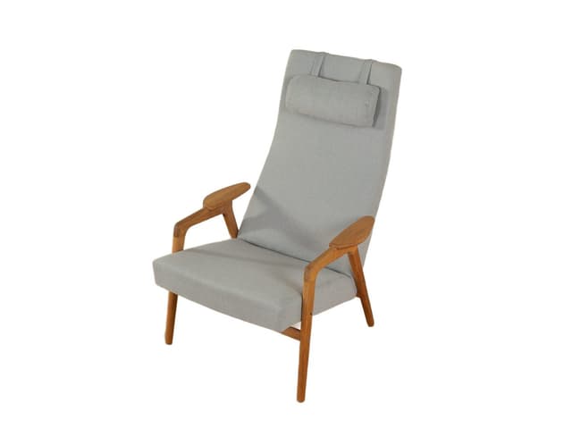 Fotel, dąb brązowy, tkanina szara, proj. Y. Ekström, Pastoe, Holandia, lata 50. - WYMIARY