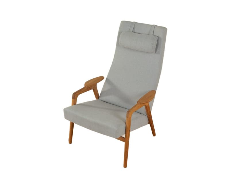 Fotel, dąb brązowy, tkanina szara, proj. Y. Ekström, Pastoe, Holandia, lata 50.