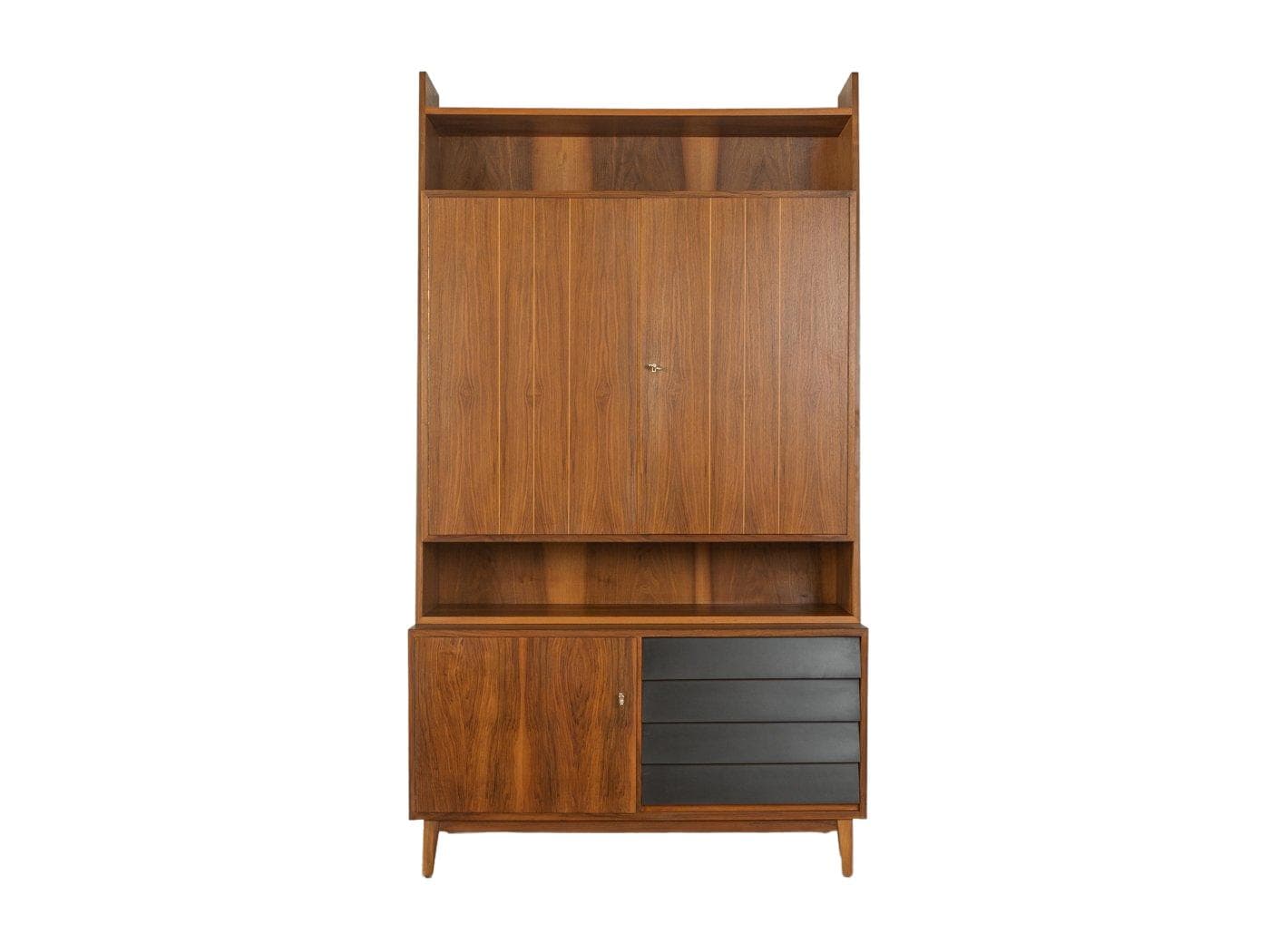 Komoda, brązowy orzech, czarne fronty, Niemcy, lata 50.