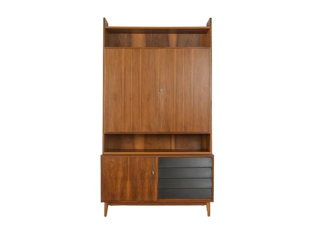 Komoda, brązowy orzech, czarne fronty, Niemcy, lata 50. - WYMIARY