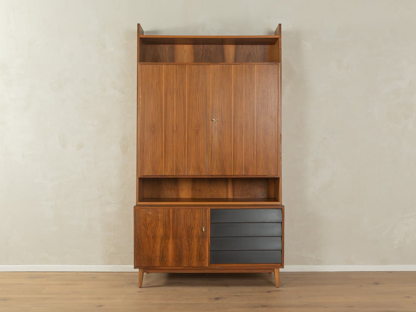 Komoda, brązowy orzech, czarne fronty, Niemcy, lata 50. - 278457