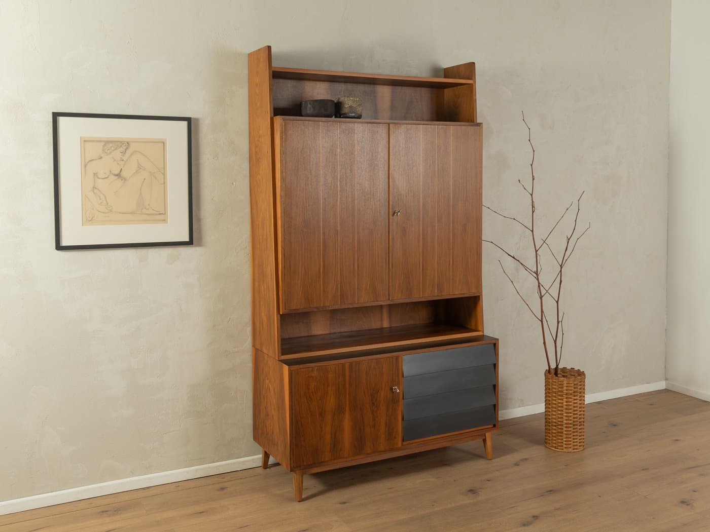 Komoda, brązowy orzech, czarne fronty, Niemcy, lata 50. - 278450