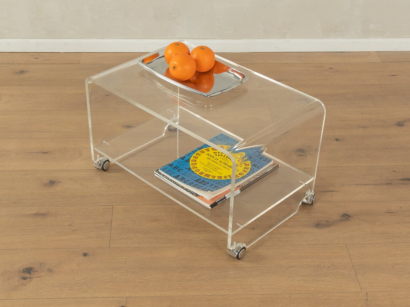 Stolik boczny na kółkach, transparentny, akryl, Niemcy, lata 60. - 278418