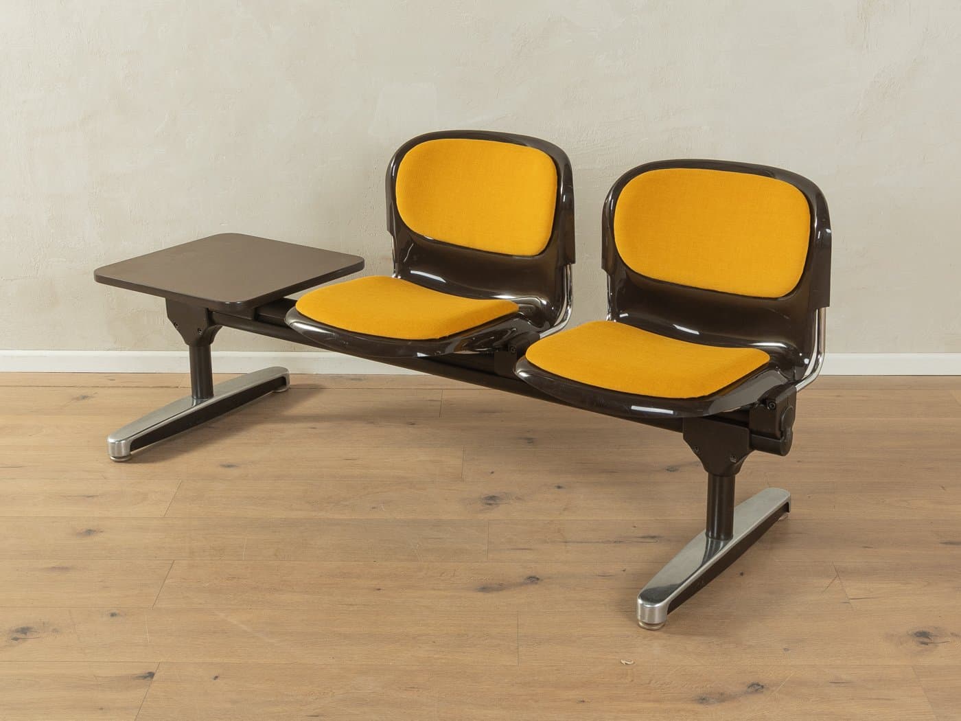 Ławka Space Age, multicolor, stal nierdzewna, plastik, teak, proj. G. Lange, Niemcy, lata 70. - 278349