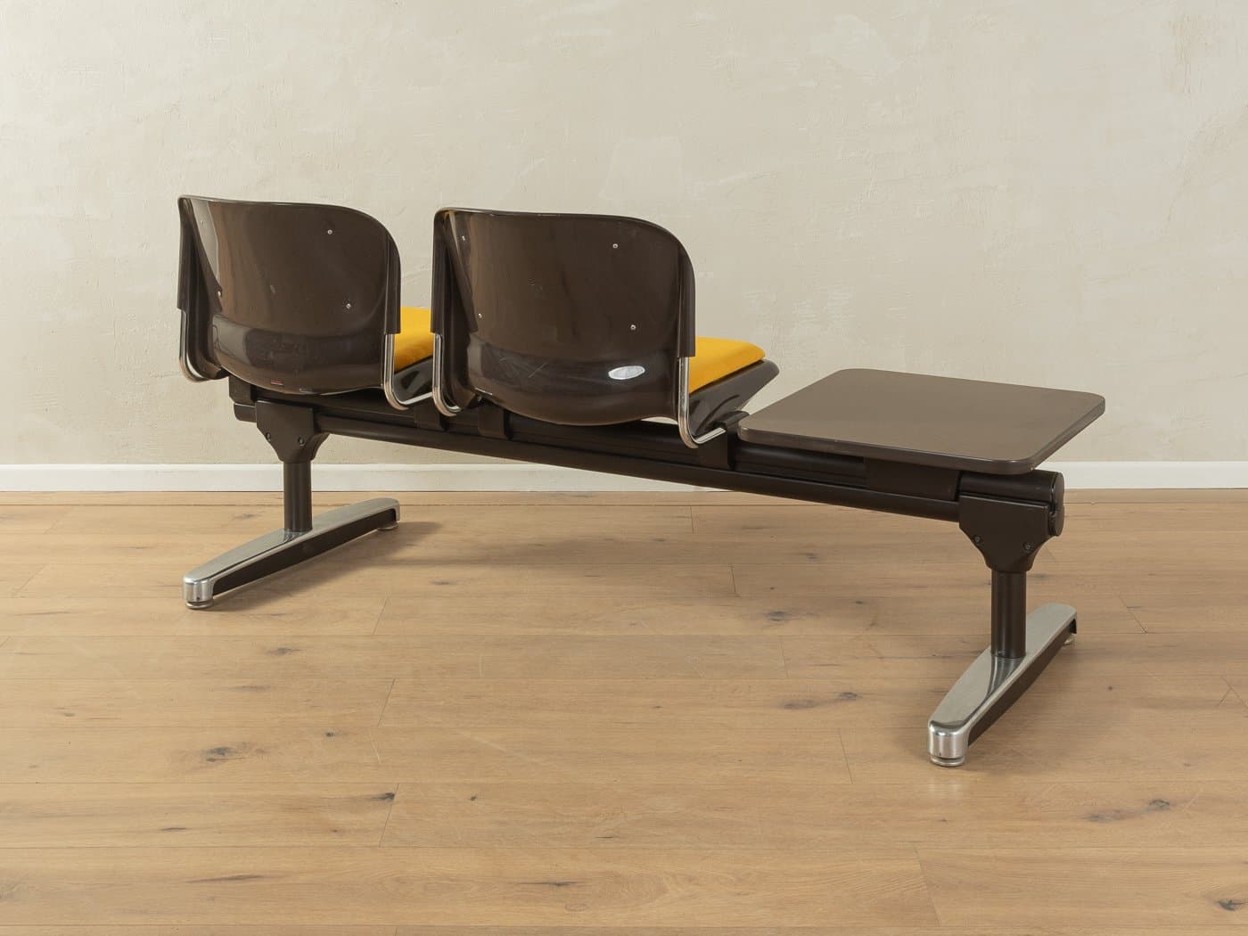 Ławka Space Age, multicolor, stal nierdzewna, plastik, teak, proj. G. Lange, Niemcy, lata 70. - 278344