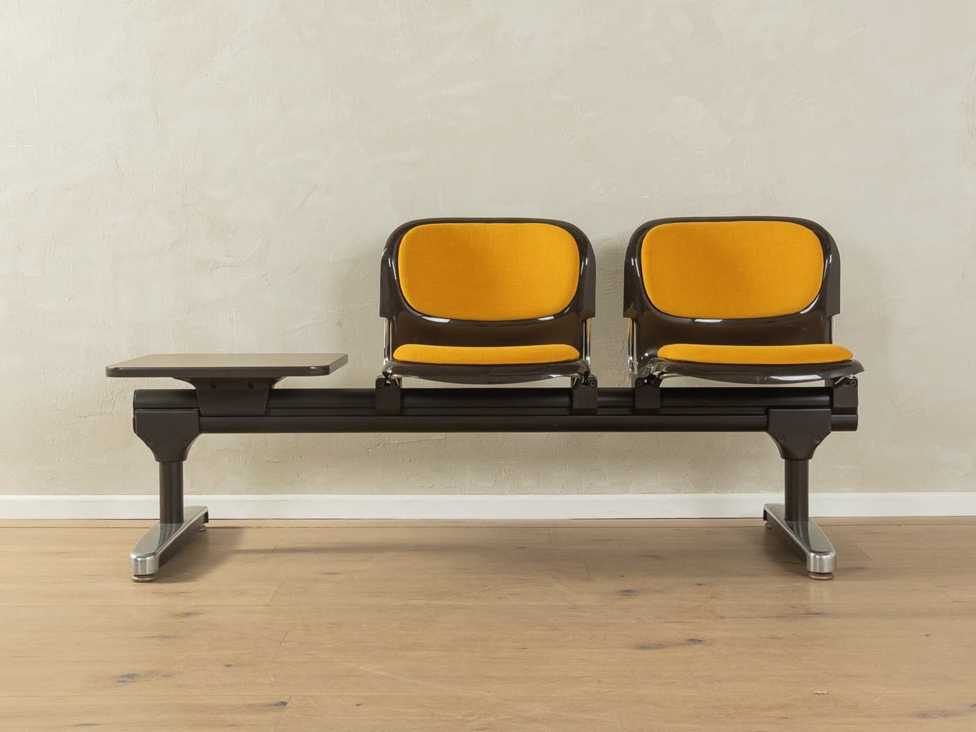 Ławka Space Age, multicolor, stal nierdzewna, plastik, teak, proj. G. Lange, Niemcy, lata 70. - 278343