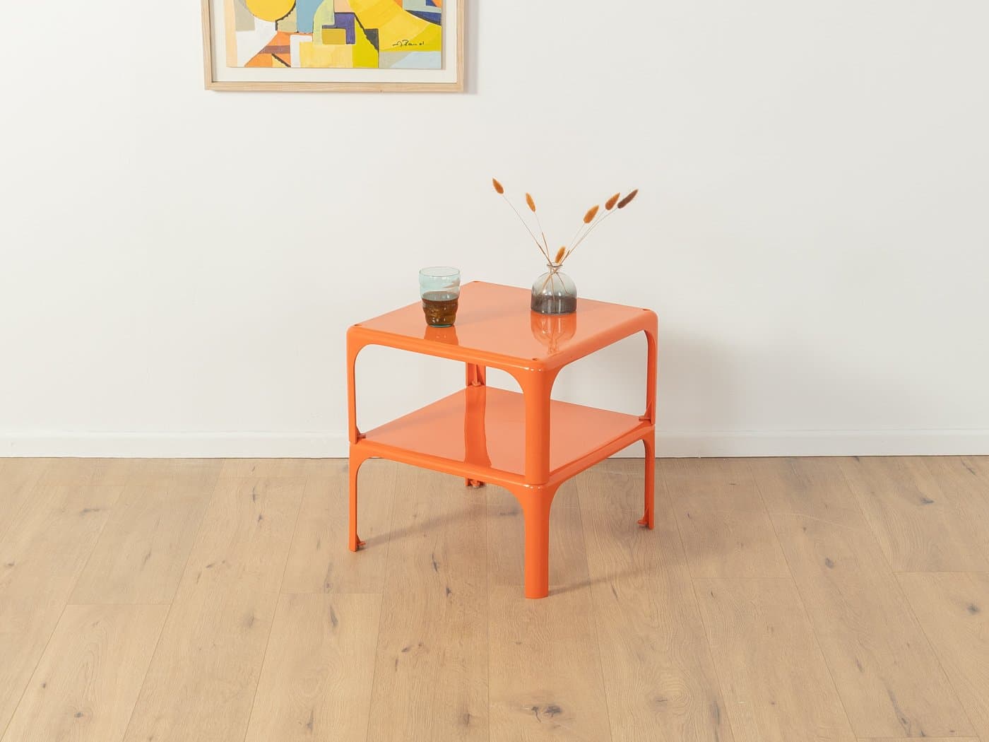Zestaw dwóch stolików bocznych Demetrio 45, pomarańczowy, plastik, proj. V. Magistretti, Artemide, Włochy, lata 60. - 278258
