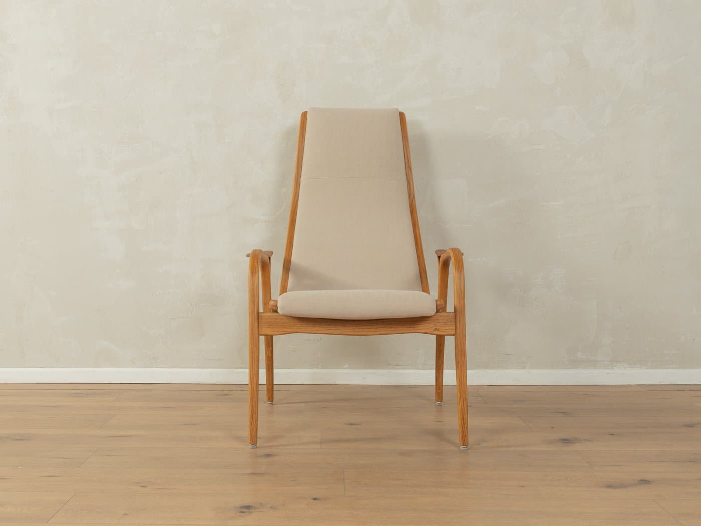 Zestaw fotel i podnóżek Lamino, beżowy, dąb, teak, proj. Y. Ekström, Swedese, Szwecja, lata 50. - 278235