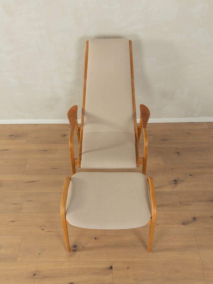 Zestaw fotel i podnóżek Lamino, beżowy, dąb, teak, proj. Y. Ekström, Swedese, Szwecja, lata 50. - 278234