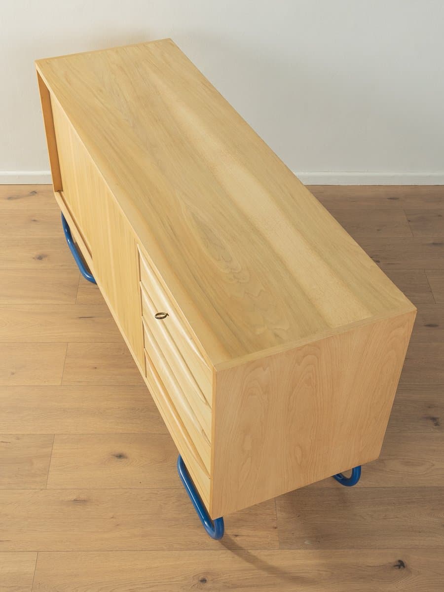 Kredens Bauhaus, orzech brązowy, stal nierdzewna niebieska, Niemcy, lata 50. - 278216