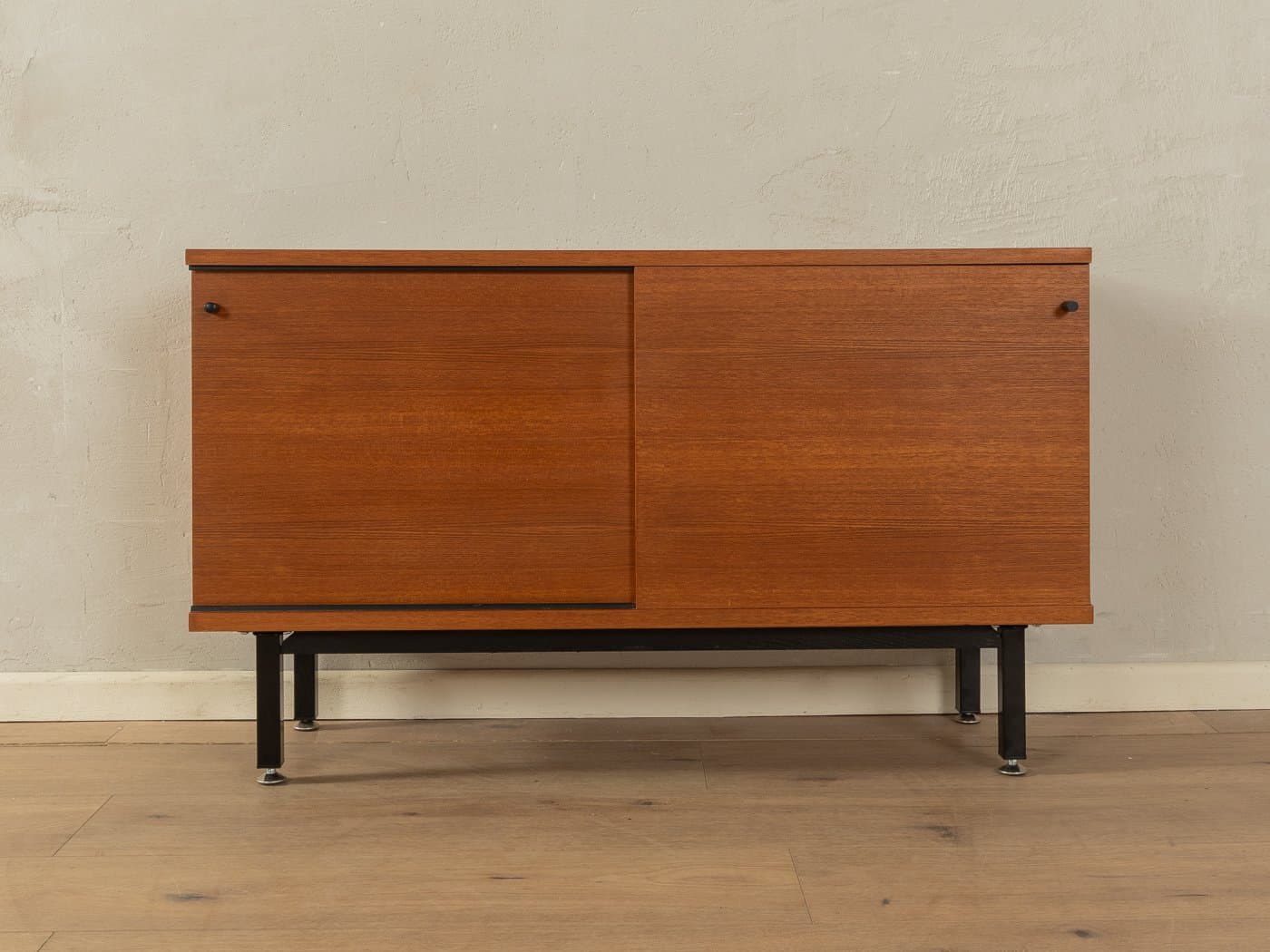 Komoda, teak brązowy, stal czarna, proj. G. Renkel, Niemcy, lata 60. - 278212