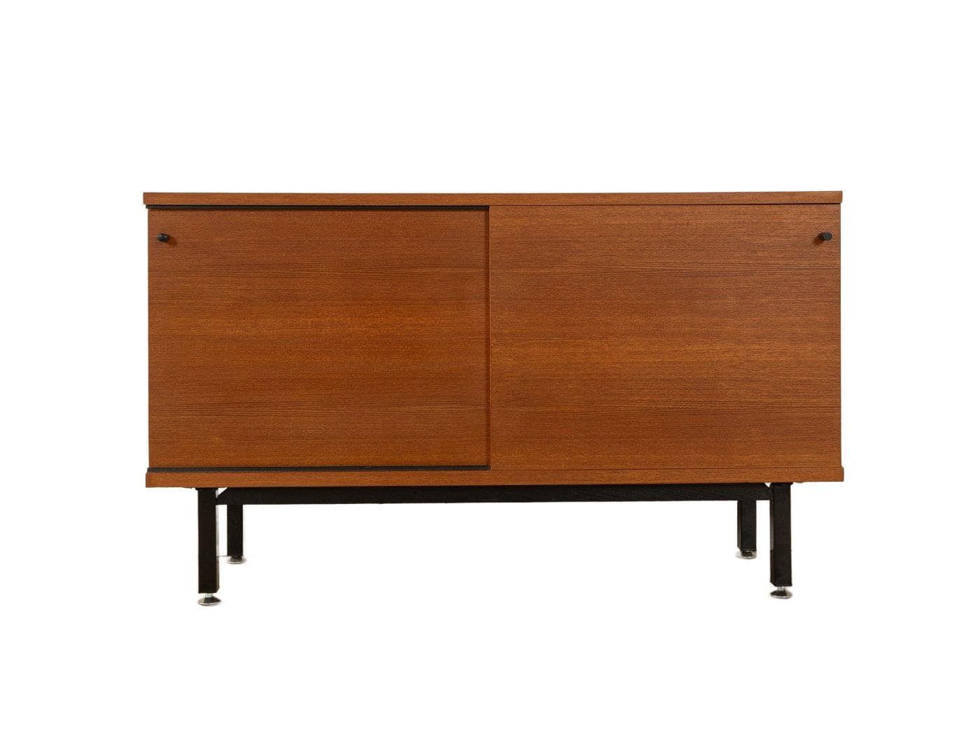 Komoda, teak brązowy, stal czarna, proj. G. Renkel, Niemcy, lata 60.