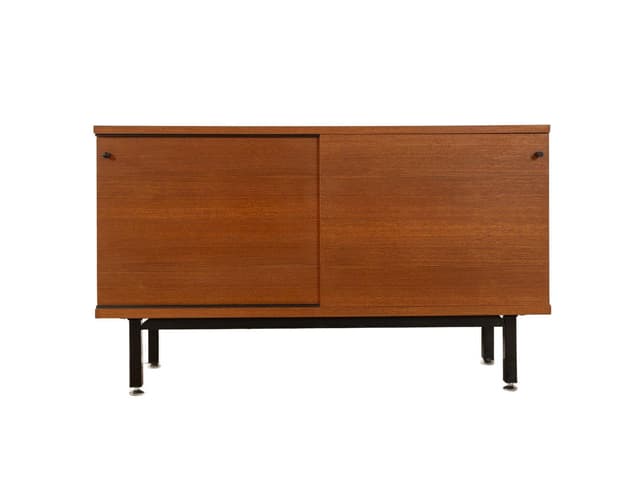 Komoda, teak brązowy, stal czarna, proj. G. Renkel, Niemcy, lata 60. - WYMIARY