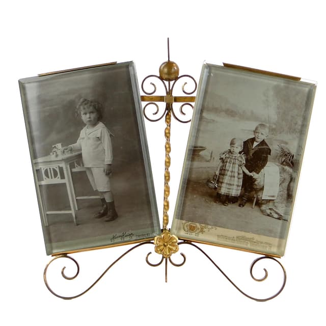 Fan-Shaped Photo Frame, Art Nouveau, gilt brass, crystal glass, France, 19th c. - DIMENSION