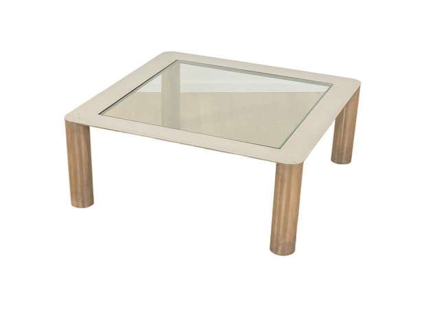 Stolik kawowy, przezroczyste szkło, stal nierdzewna srebrna, proj. S. Mazza, G. Gramigna, Włochy, lata 60. - WYMIARY