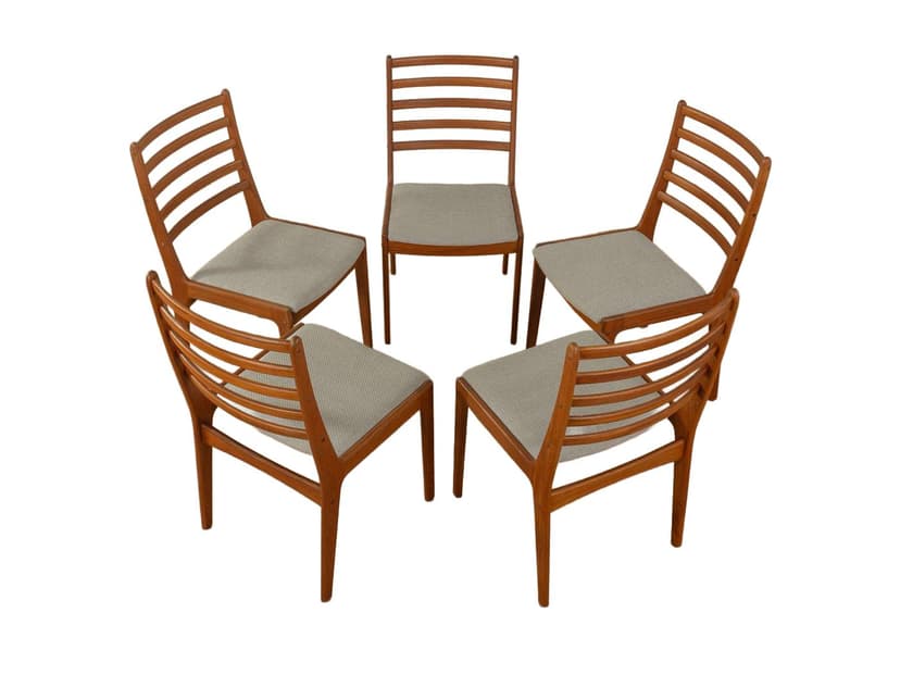 Zestaw pięciu krzeseł jadalnianych, teak brązowy, tkanina szara, Niemcy, lata 60.