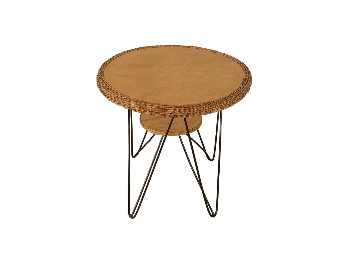 Stolik boczny, brązowy, buk, rattan, Niemcy, lata 50.