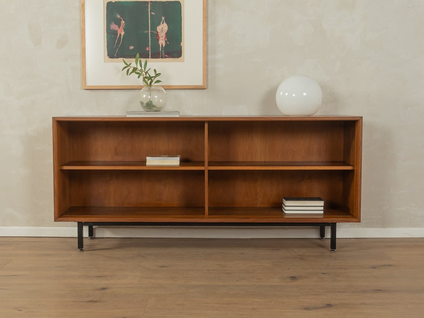 Kredens, orzech brązowy, stal czarna, proj. L. Wegner, Niemcy, lata 60. - 278381