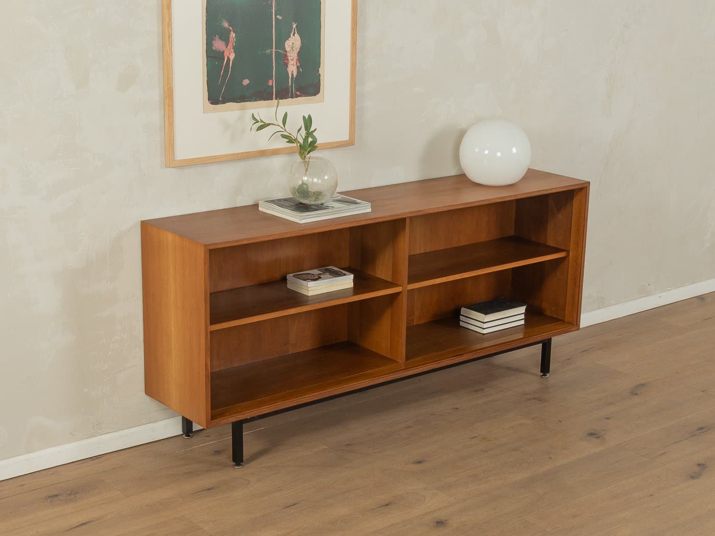 Kredens, orzech brązowy, stal czarna, proj. L. Wegner, Niemcy, lata 60. - 278380