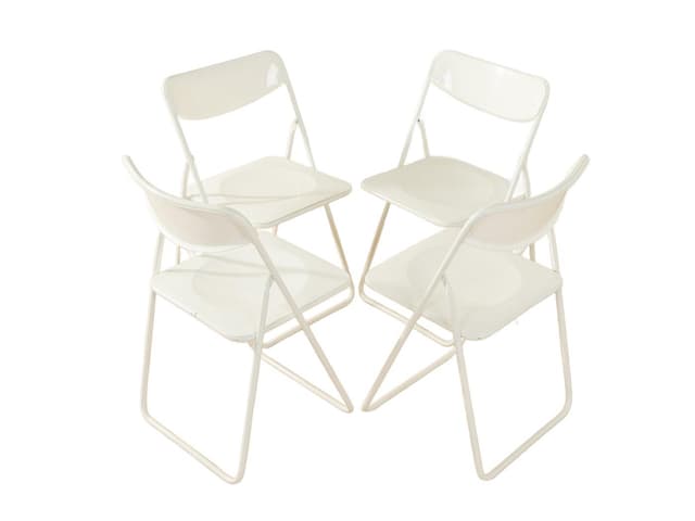 Zestaw czterech krzeseł składanych, biały, metal, plastik, proj. N. Gammelgaard, Ikea, Szwecja, lata 70. - WYMIARY