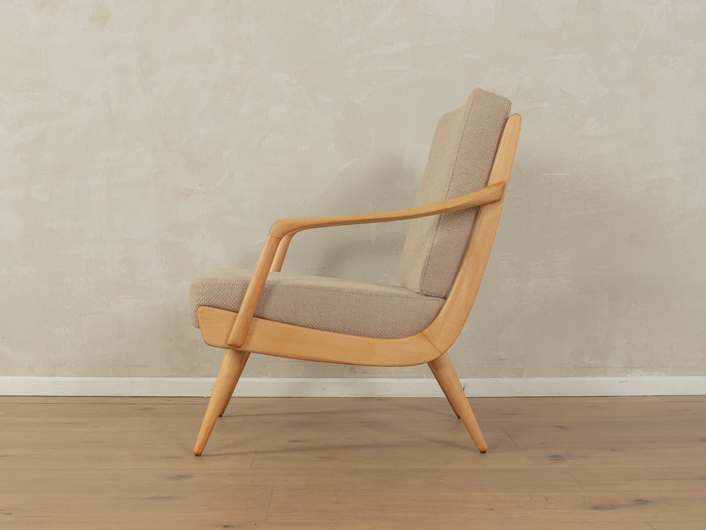 Fotel, beżowy, buk, tkanina, Niemcy, lata 50. - 279759