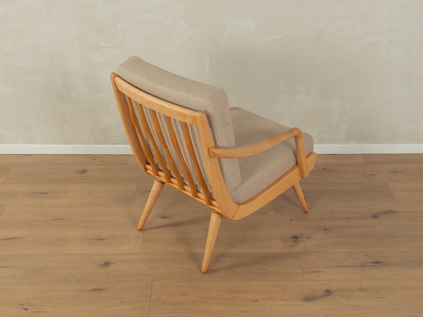 Fotel, beżowy, buk, tkanina, Niemcy, lata 50. - 279753