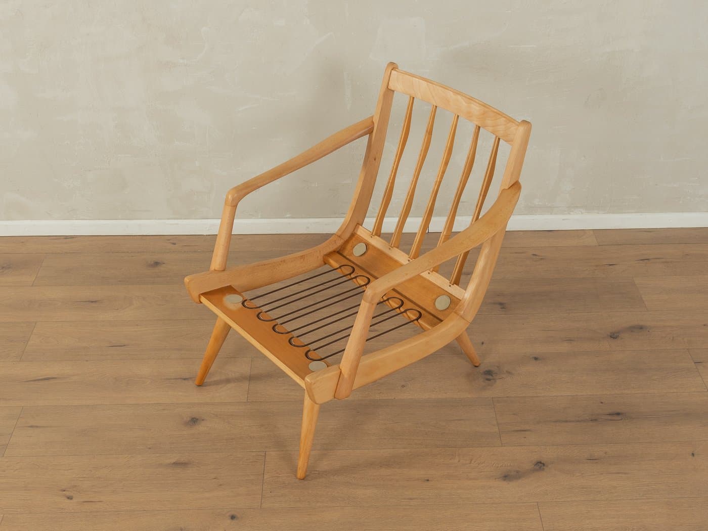 Fotel, beżowy, buk, tkanina, Niemcy, lata 50. - 279754