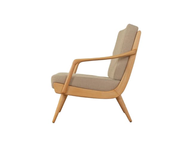 Fotel, beżowy, buk, tkanina, Niemcy, lata 50. - WYMIARY