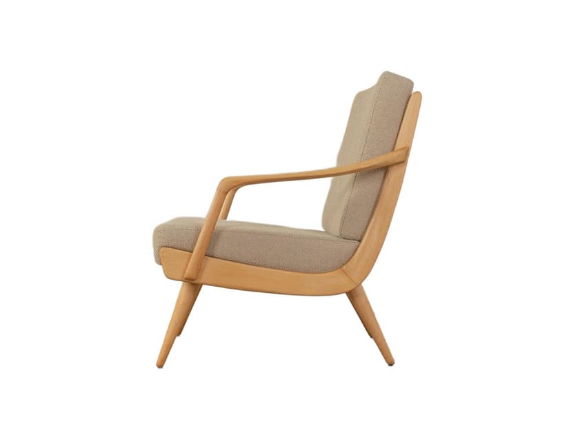 Fotel, beżowy, buk, tkanina, Niemcy, lata 50.