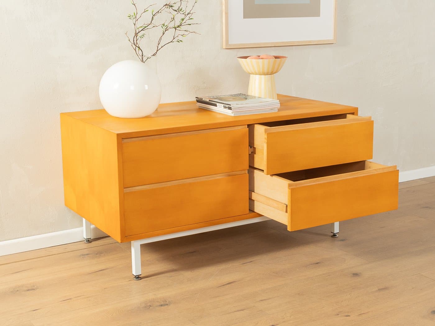 Komoda, czereśnia brązowa, stal biała, Niemcy, lata 60. - 279736