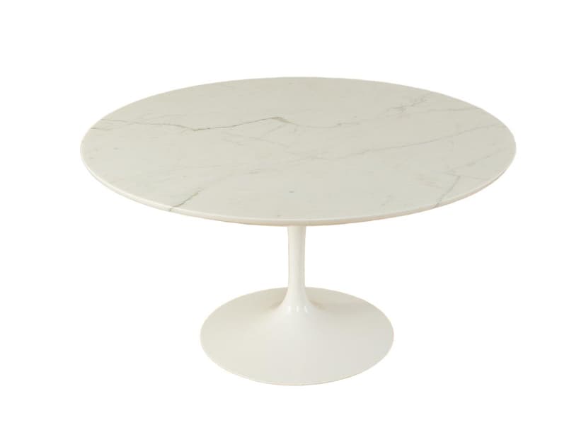 Dining Table Tulip, white marble, white metal, by E. Saarinen, Knoll, Germany, 1960s.