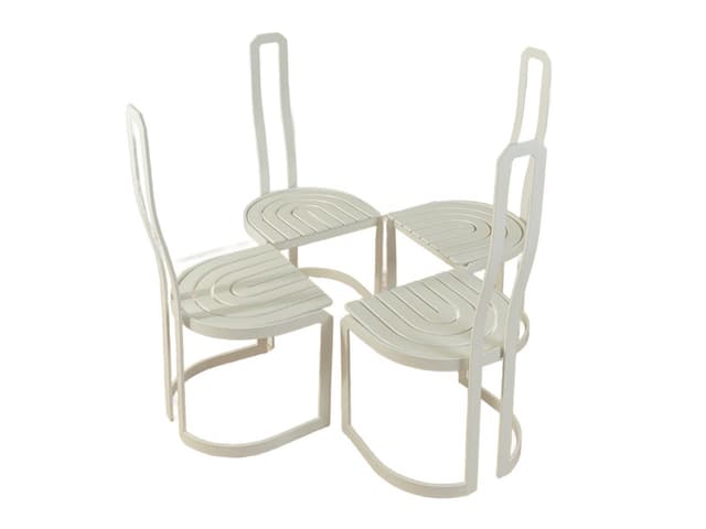 Zestaw czterech krzeseł jadalnianych postmodernistycznych, stal nierdzewna biała, jesion biały, Allmilmö, Niemcy, lata 80. - WYMIARY