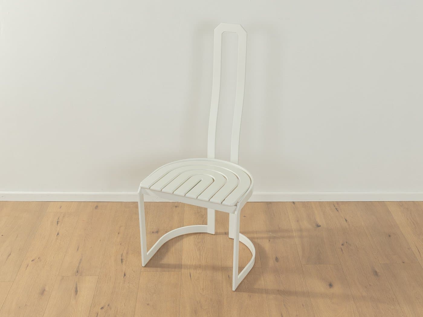 Zestaw czterech krzeseł jadalnianych postmodernistycznych, stal nierdzewna biała, jesion biały, Allmilmö, Niemcy, lata 80. - 279712