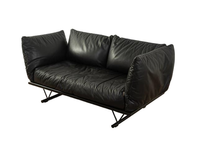 Sofa Prao, skóra czarna, proj. P. Maly, Ligne Roset, Francja, lata 80. - WYMIARY