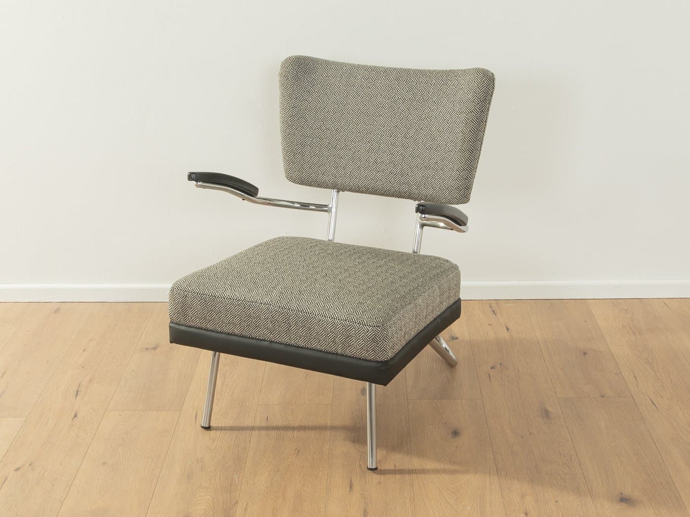 Fotel, czarny szary srebrny, tkanina, drewno, chrom, Mauser, Niemcy, lata 30. - 279697