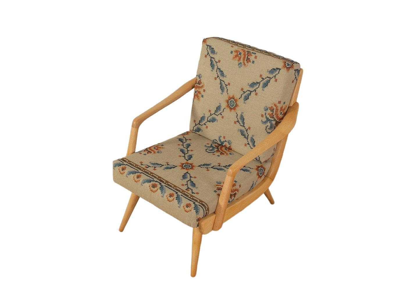 Fotel, beżowy, len, buk, Niemcy, lata 60.