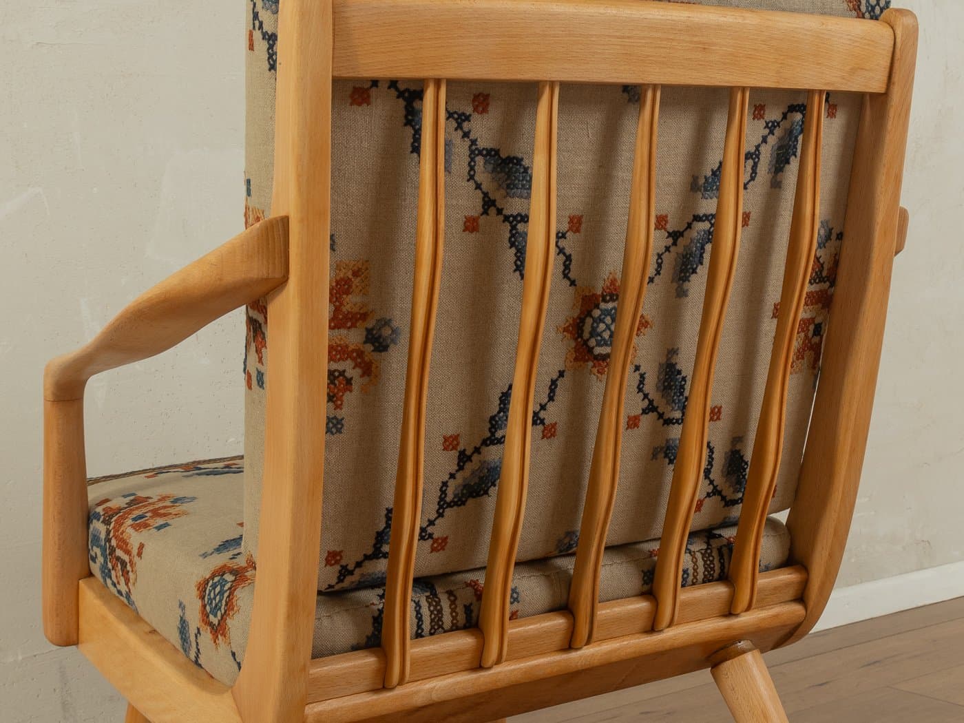 Fotel, beżowy, len, buk, Niemcy, lata 60. - 282958