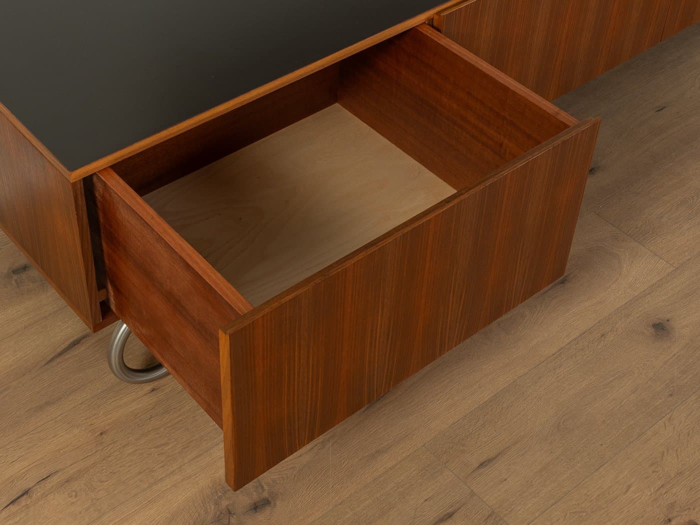 Sideboard minimalistyczny, brązowy, orzech, stal nierdzewna, Niemcy, lata 60. - 282939